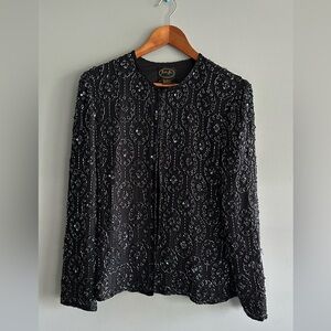 Beaded Black Blazer Jacket - Elegant Evening Coat